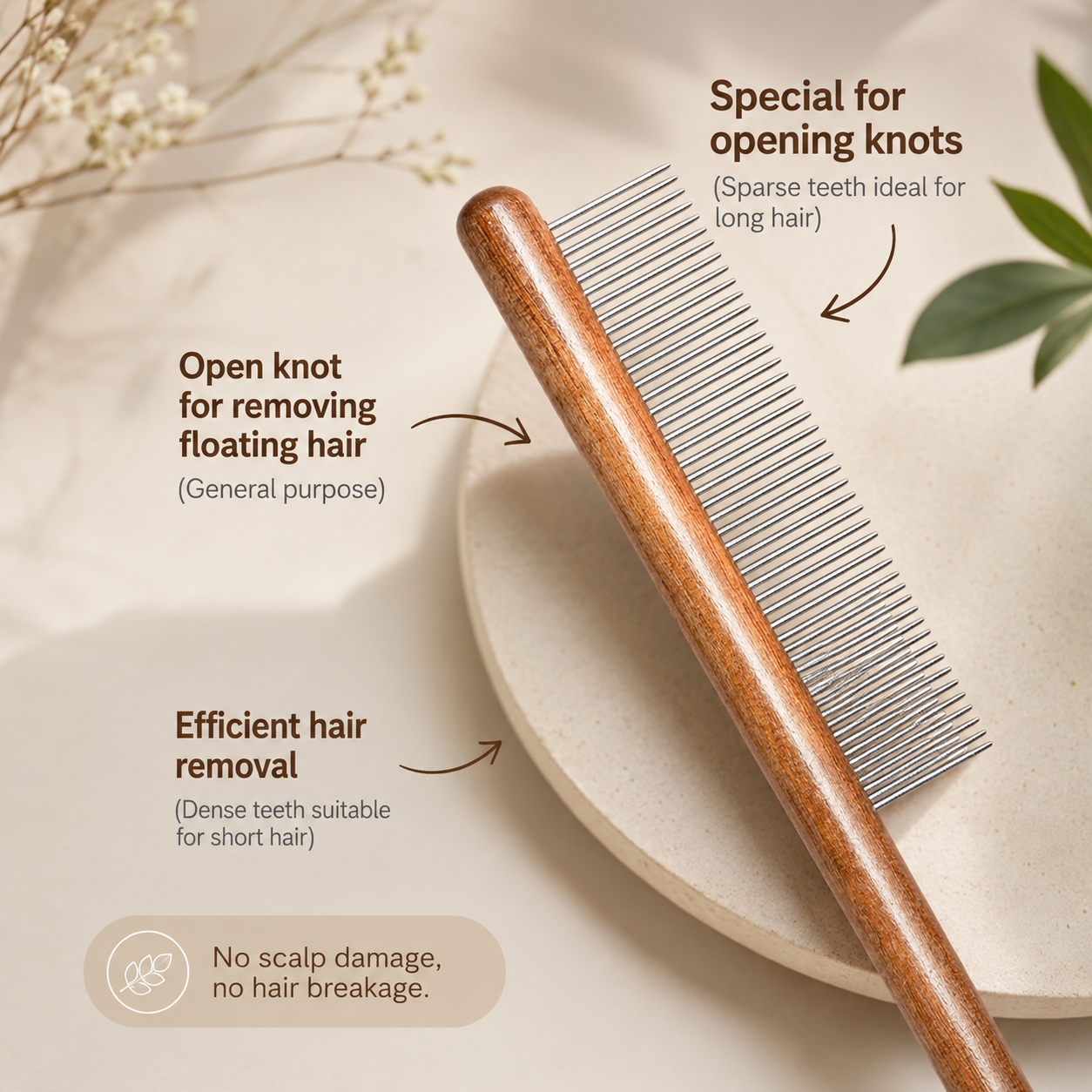 Cat Comb Cat Accessories Stainless Steel Pet Hair Remover Wooden Handle Solid Cat Hair Comb Pet Grooming Dog Brush Cleaning Tool - 20 cm x 4