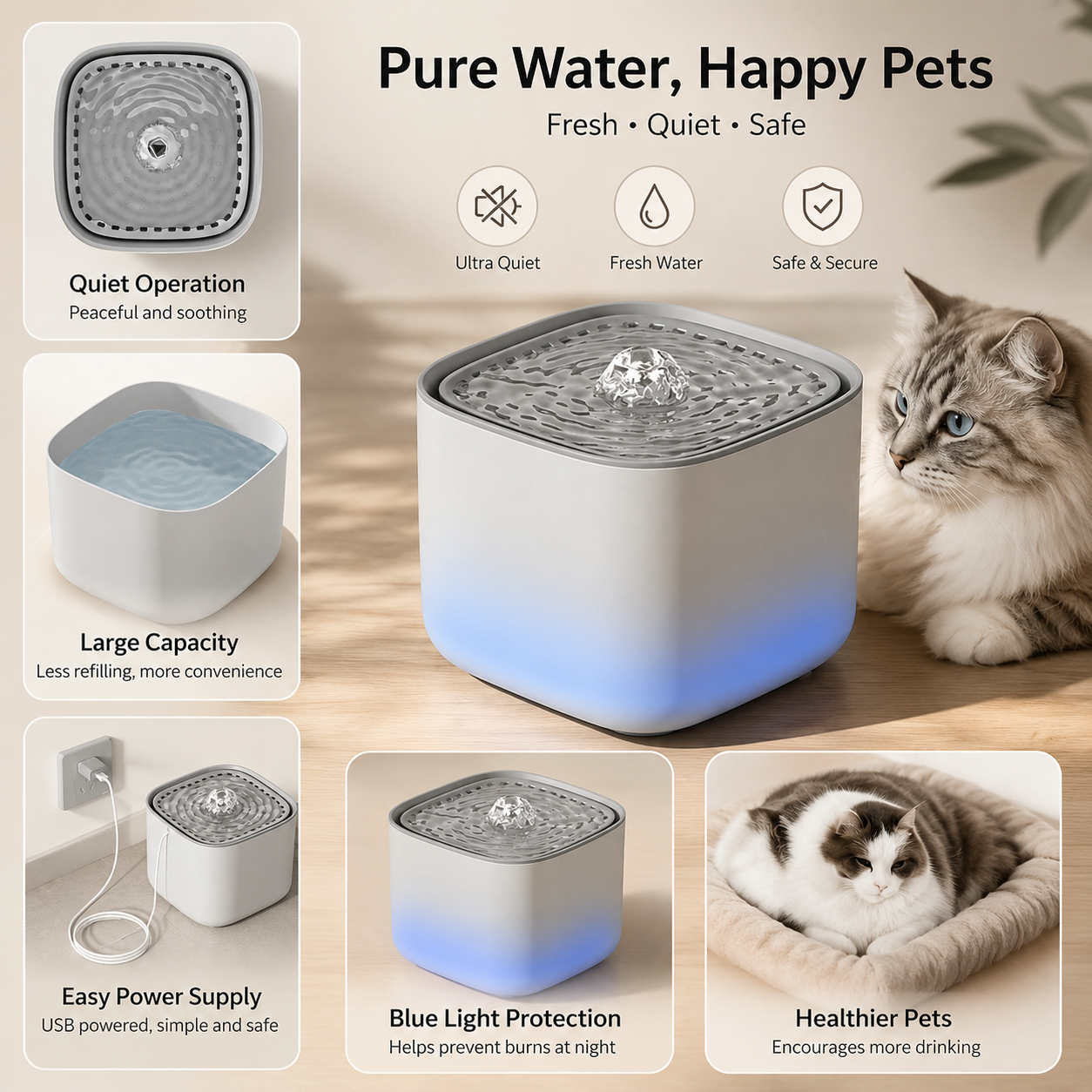 3L Large Capacity Pet Water Fountain USB Powered Circulating Water Dispenser for Cats and Dogs