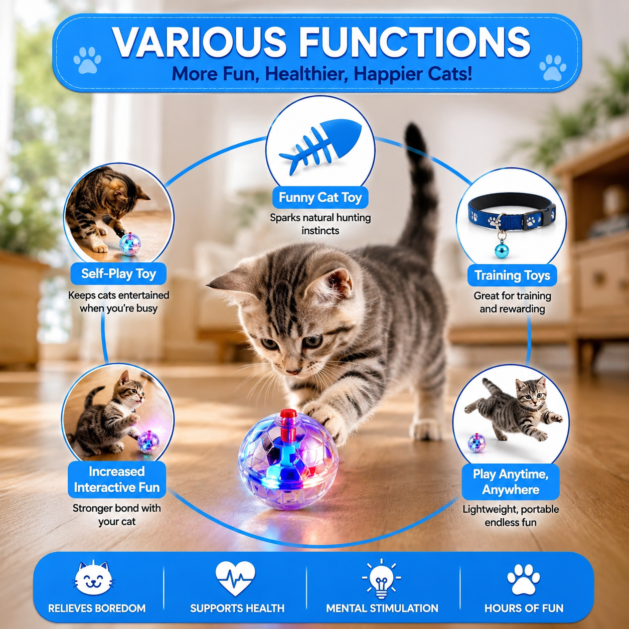 LED Flashing Cat Toy Ball Interactive Motion Activated