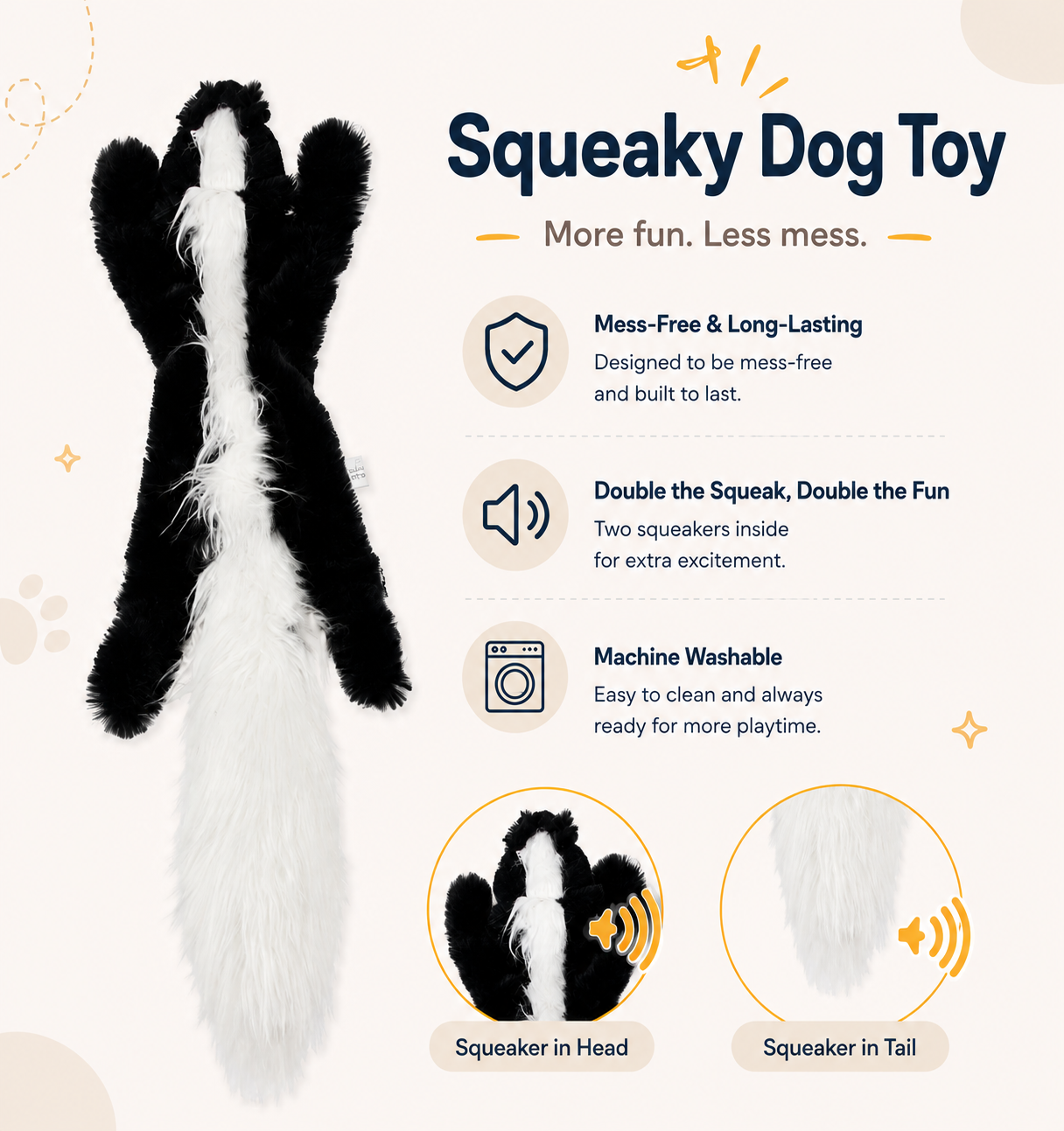 Skunk Plush Dog Toy with Squeakers 45cm