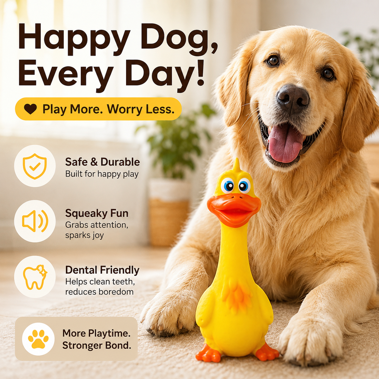 Screaming Squeaky Duck Dog Toy Rubber