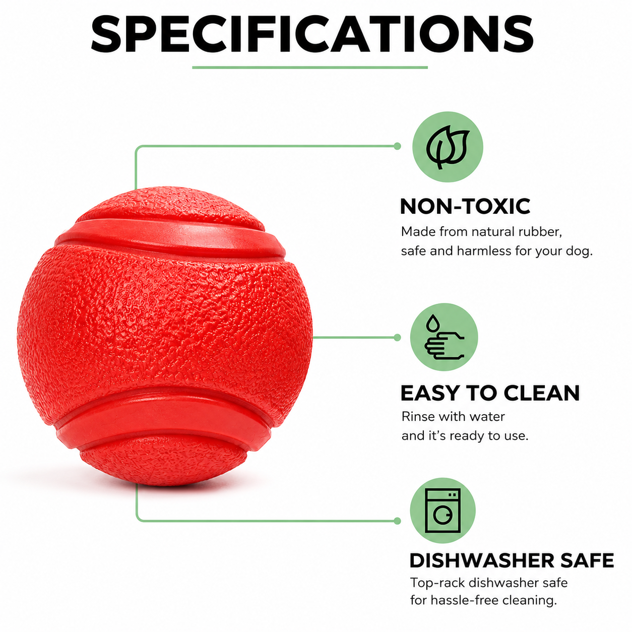 Rubber Pet Toy Ball Bite Resistant for Dogs and Cats - Red