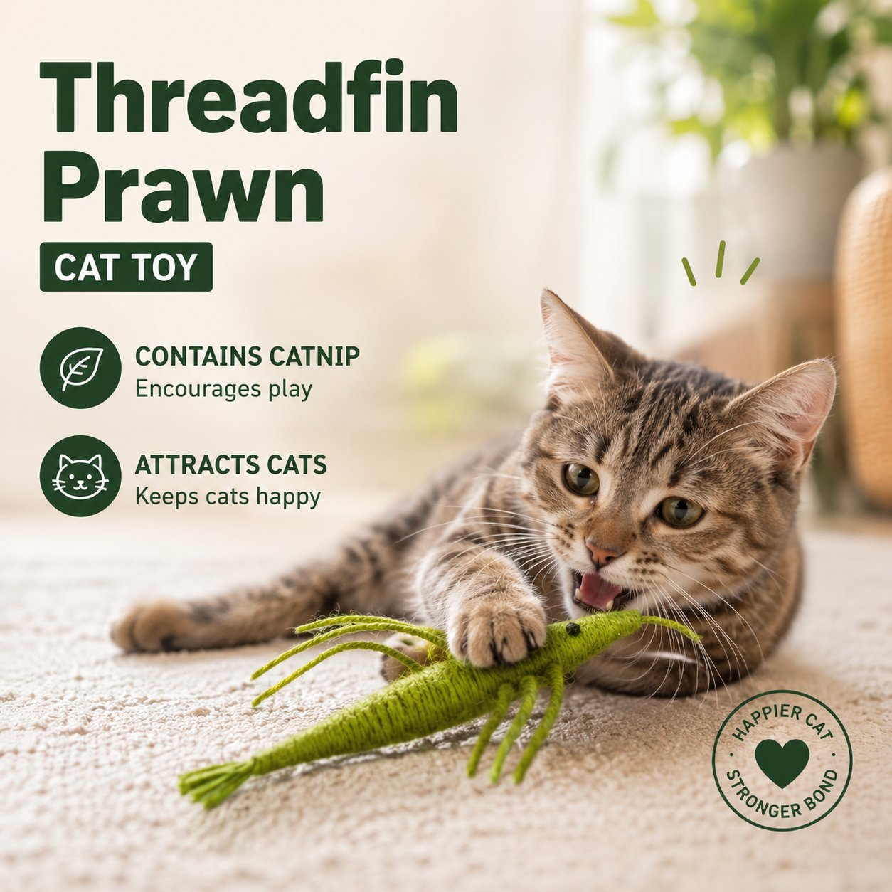 Green Prawn with Catnip Plush Interactive Cat Toy