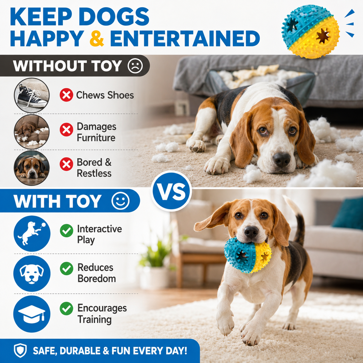 Dog Treat Dispensing Ball Toy with Bell