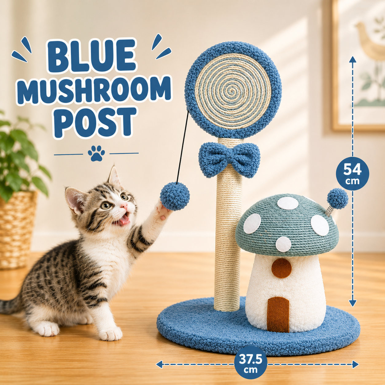 Blue Mushroom Sisal Cat Scratching Post