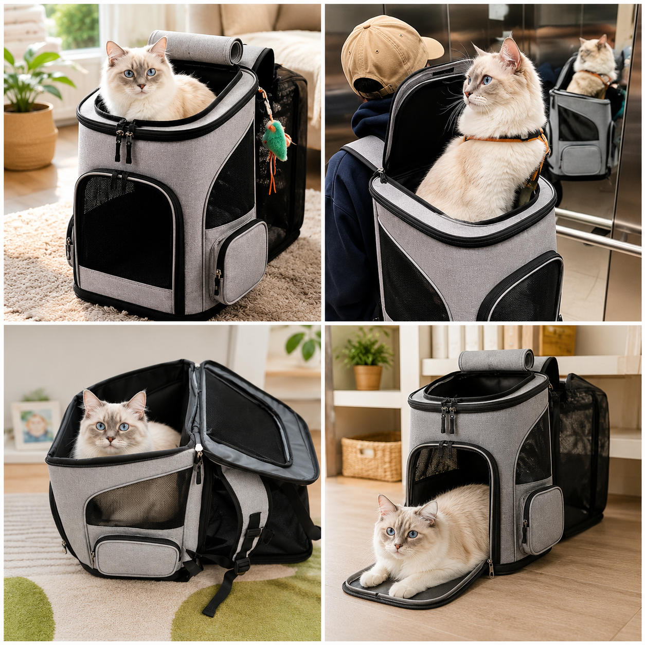Expandable Pet Backpack Carrier for Cats and Small Dogs - Grey
