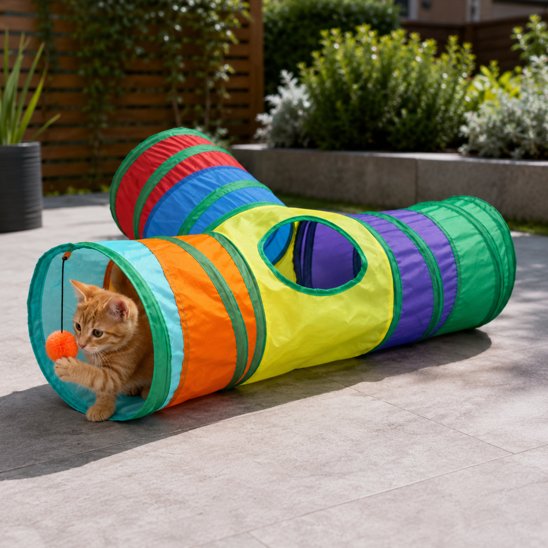 Foldable Cat Tunnel Play Toy with Hanging Ball for Indoor and Outdoor Pets