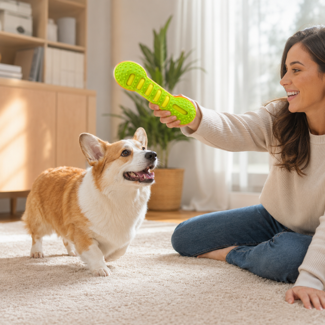 Durable Rubber Dog Chew Toy Squeaky Bone Interactive Play Toy for Puppies and Dogs
