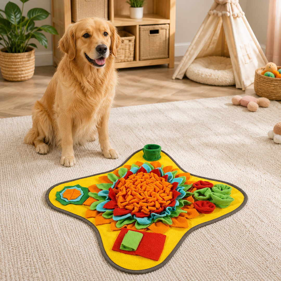 Interactive Dog Snuffle Mat Feeding Puzzle Toy for Indoor Enrichment and Foraging Play - Yellow