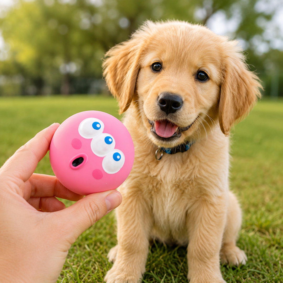 Squeaky Rubber Dog Ball Bite Resistant Chew Toy for Interactive Play - Pink
