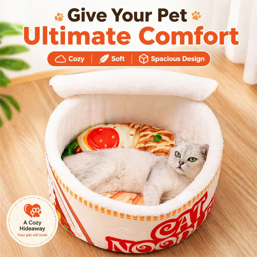 Semi Enclosed Plush Cat Bed Noodles Pet Nest with Removable Cover for Cats