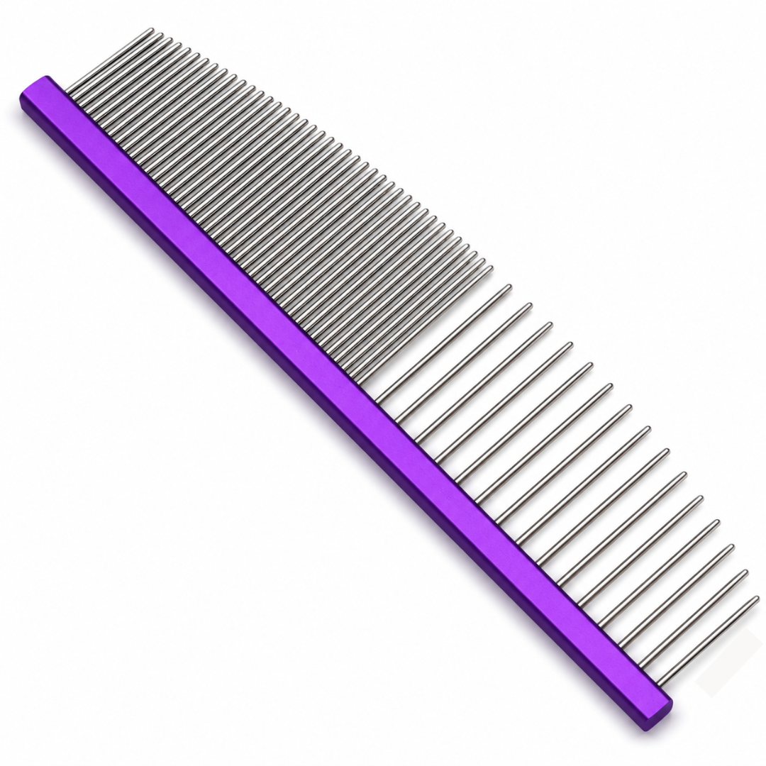 Professional Pet Grooming Comb with Aluminum Alloy Handle and Stainless Steel Teeth - Purple