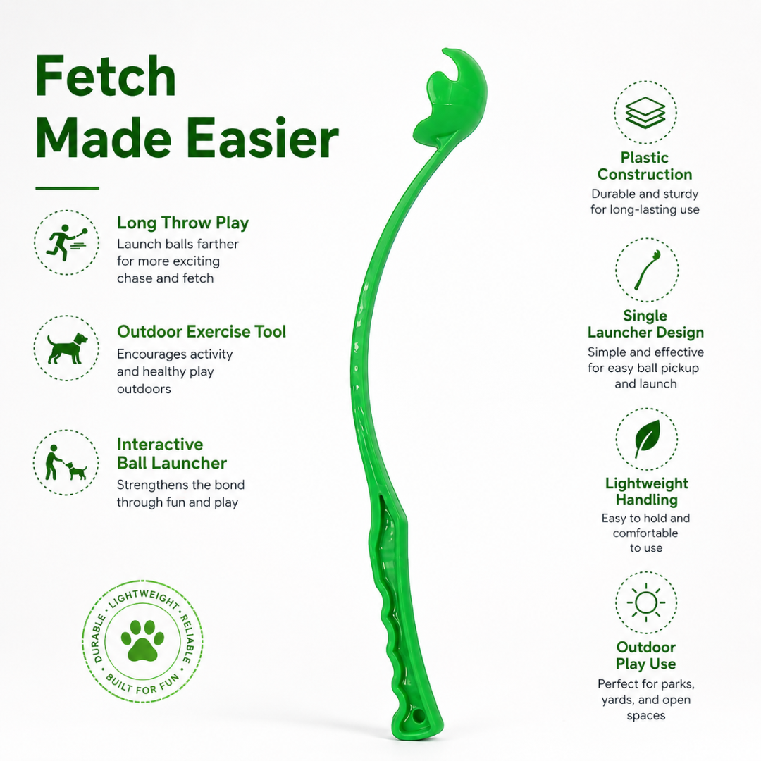 Interactive Dog Ball Launcher Stick Outdoor Tennis Ball Thrower for Active Play - Green
