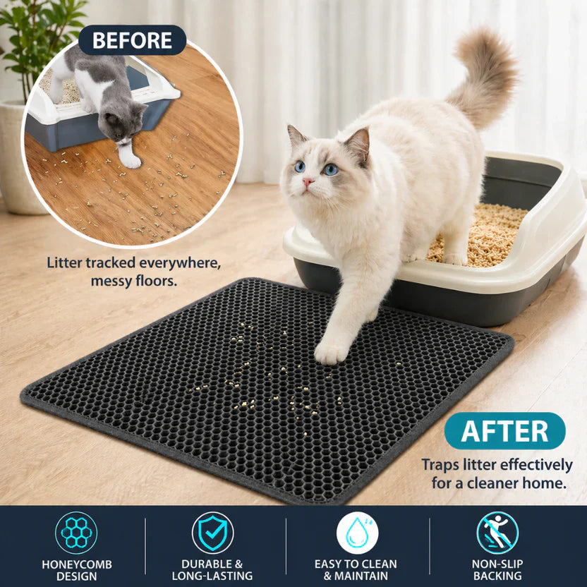 Waterproof Cat Litter Mat Double Layer Non Slip Pet Pad Easy Clean Design - Grey