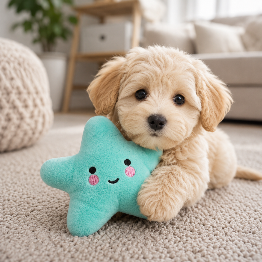 Interactive Plush Star Pet Toy with Squeaker Soft Play and Chew Toy for Dogs and Cats - Green