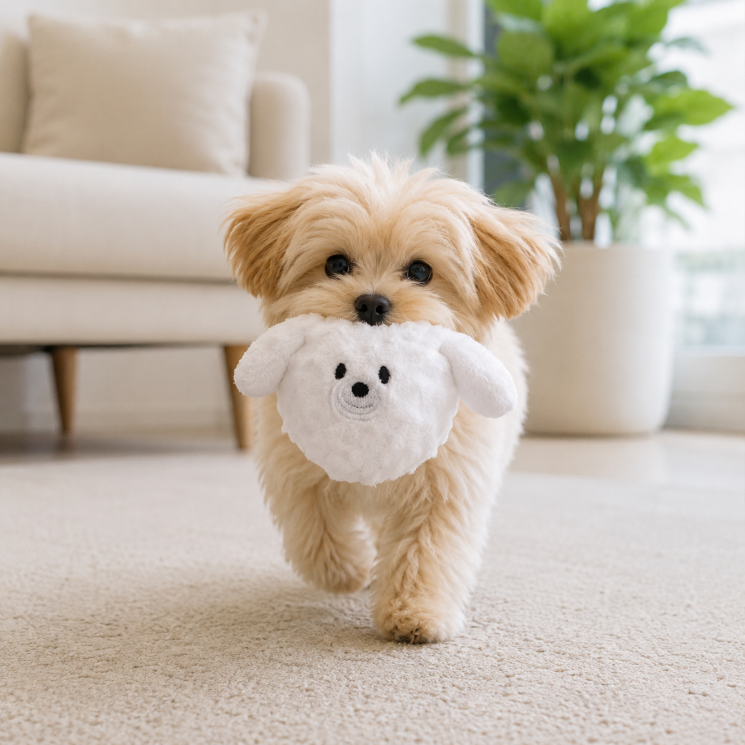 Interactive Squeaky Spiked Ball Toy for Small Dogs and Cats Soft Plush Chew Toy - White