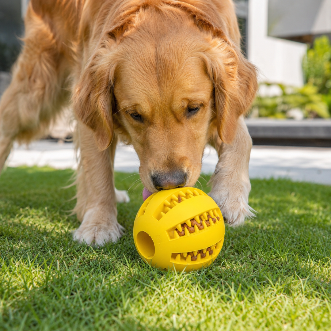 Bite Resistant Dog Treat Ball Interactive Food Dispensing Chew Toy for Dogs and Puppies - Yellow
