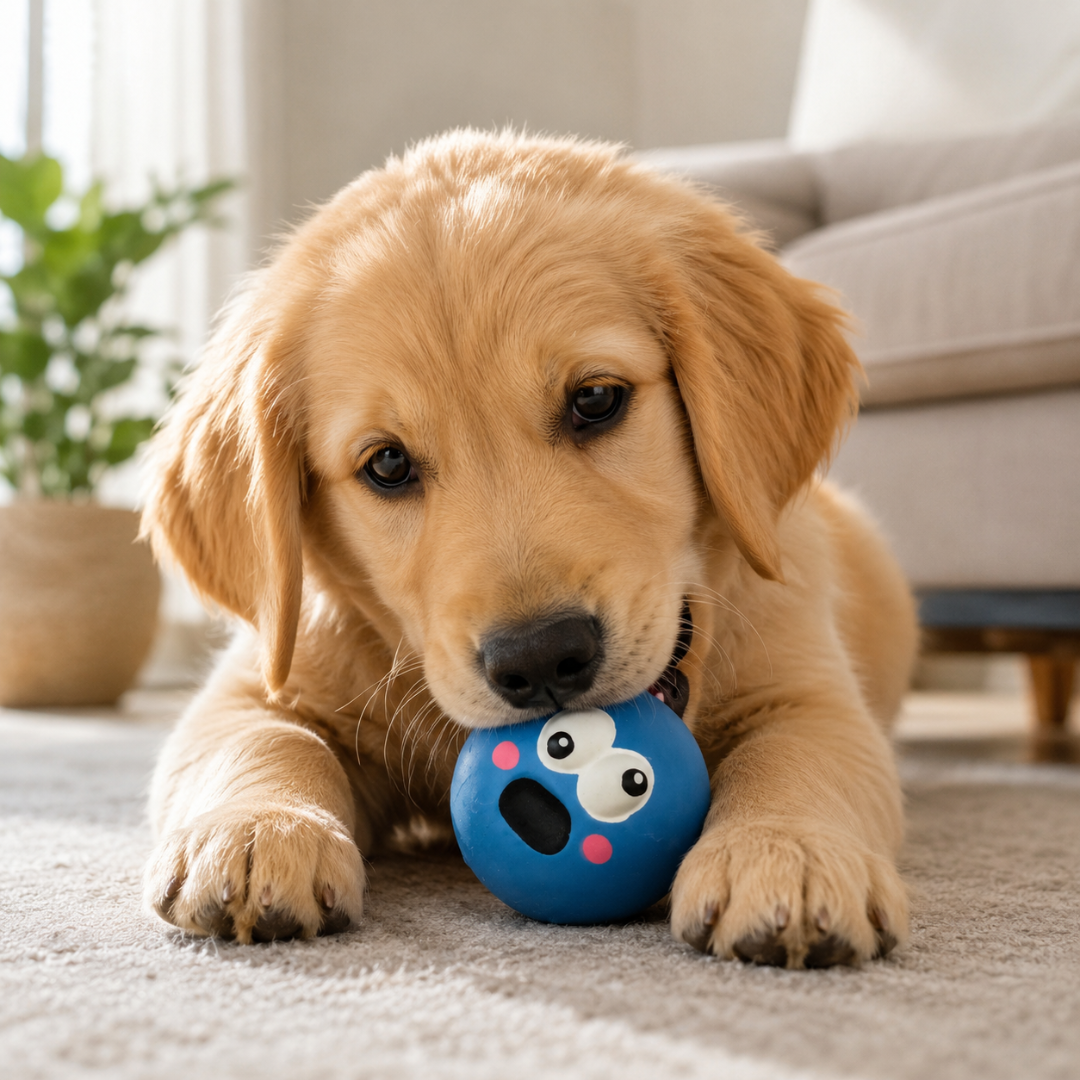 Squeaky Rubber Dog Ball Bite Resistant Chew Toy for Interactive Play - Blue