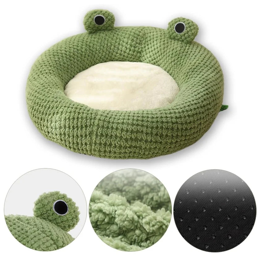 Frog Design Pet Bed Plush Semi Enclosed Cat Nest Cushion for Small Dogs and Cats