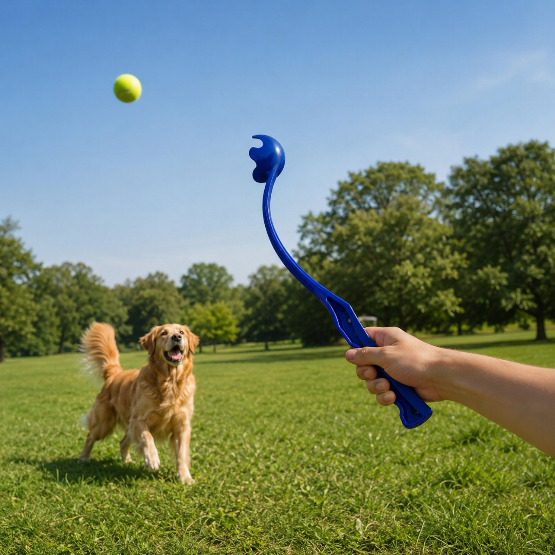 Portable Dog Tennis Ball Launcher Stick Interactive Outdoor Fetch Toy for Dogs - Dark Blue
