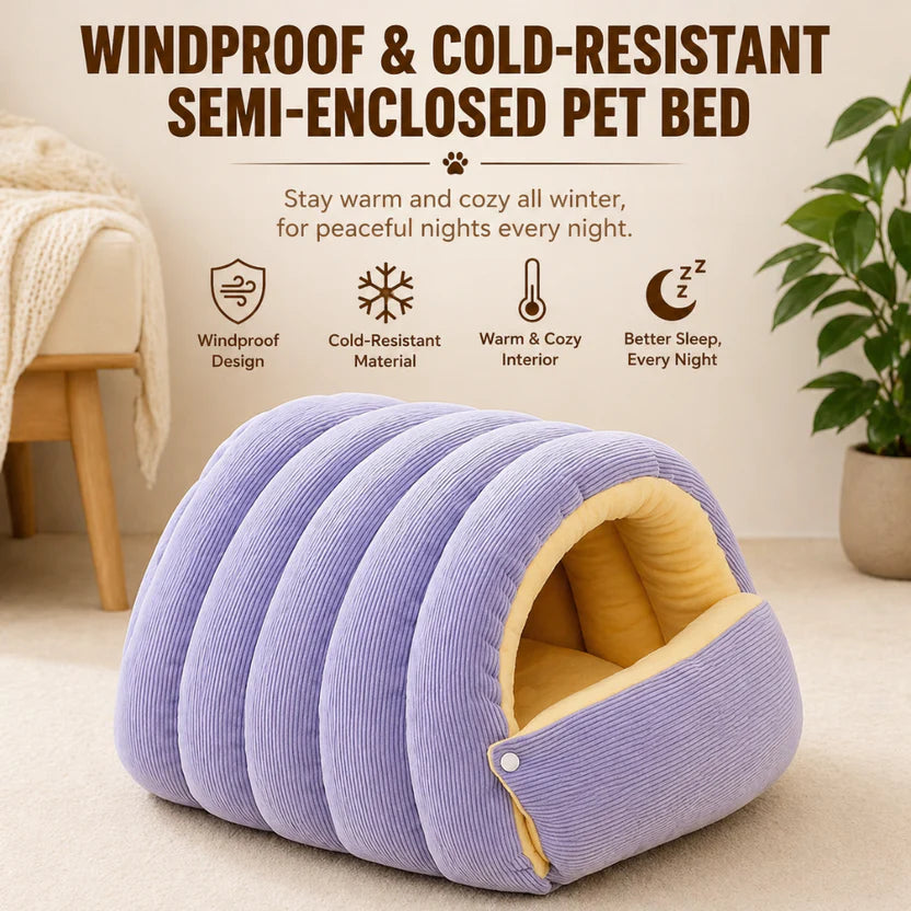 Soft Plush Cat Cave Bed Enclosed Pet Nest Cushion for Cats and Small Dogs - Purple