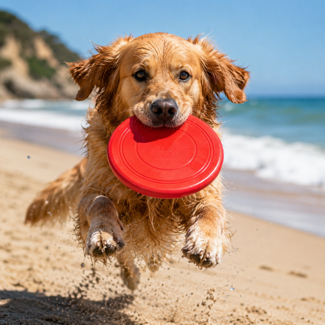 Rubber Flying Disc Dog Toy for Outdoor Fetch and Training Play - Red