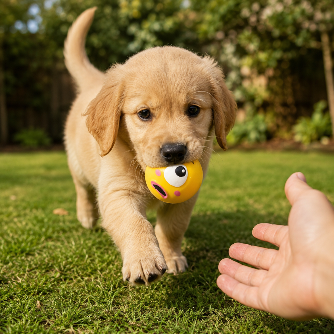 Bite Resistant Rubber Dog Ball Squeaky Toy for Fetch and Play - Yellow
