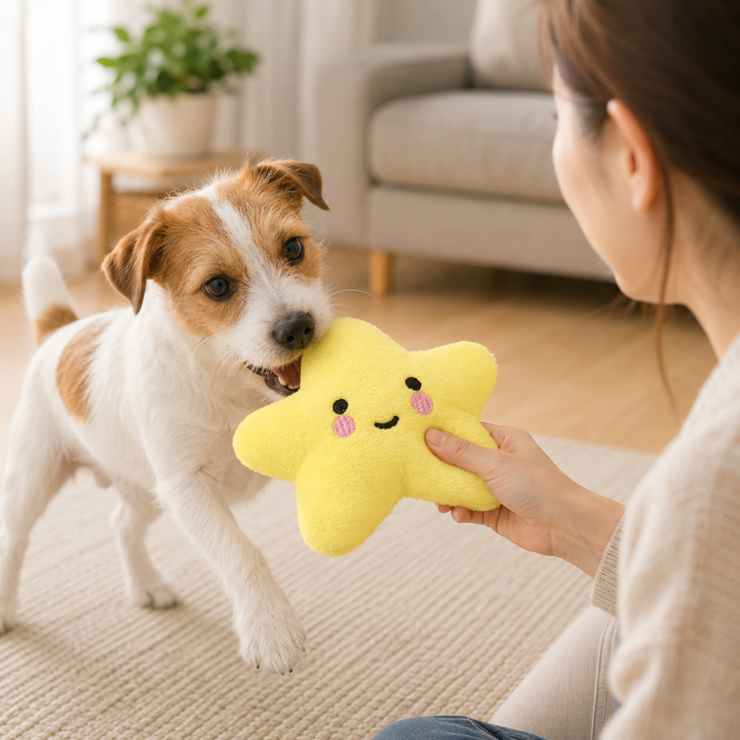 Plush Star Pet Toy with Squeaker Chew Toy for Dogs and Cats - Yellow