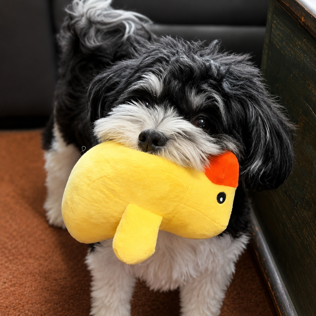 7-Piece Plush Puppy Toy Set with Squeaky Fruit and Vegetable Designs