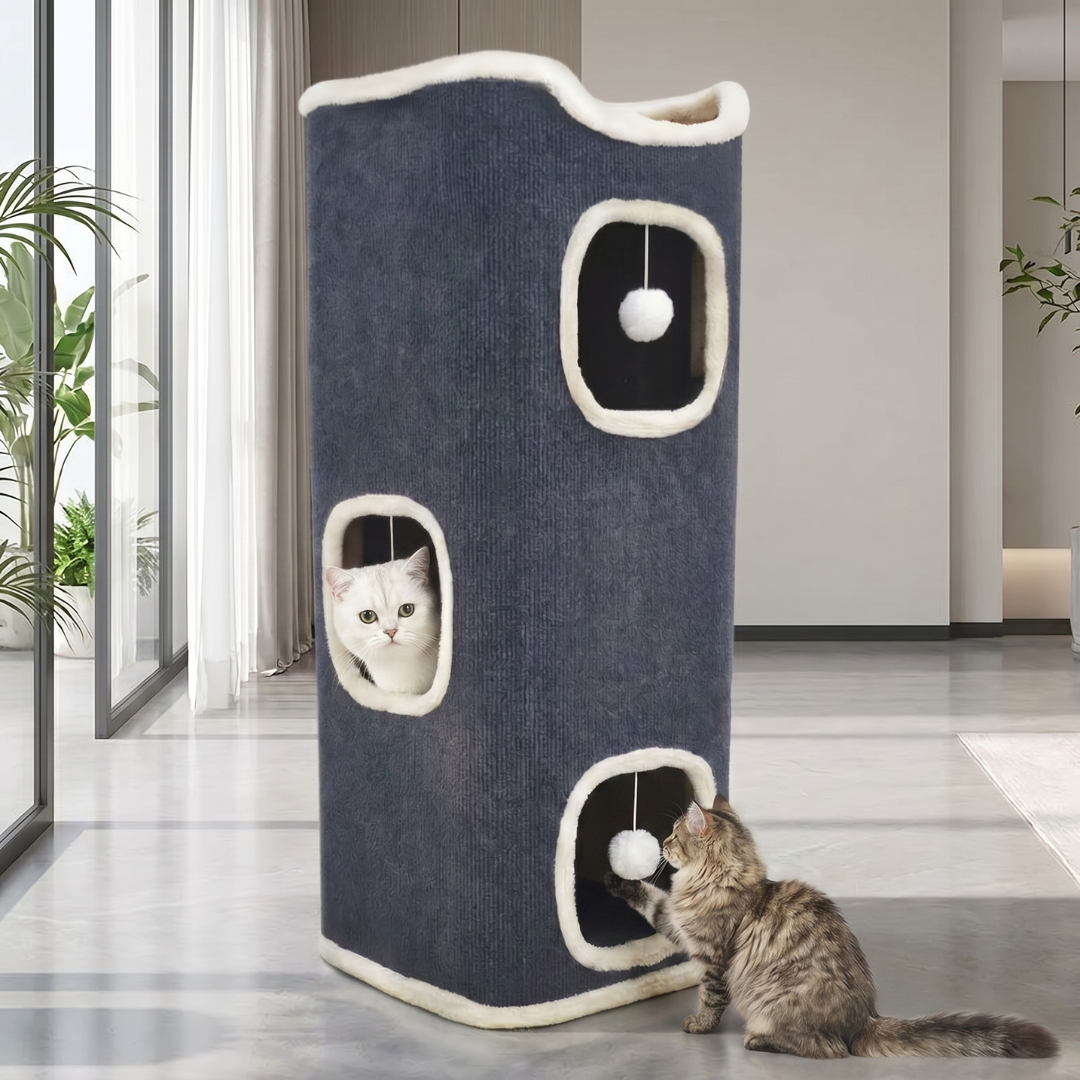 Multi-Level Cat House with Soft Mat Covered Pet Tent for Indoor Cats