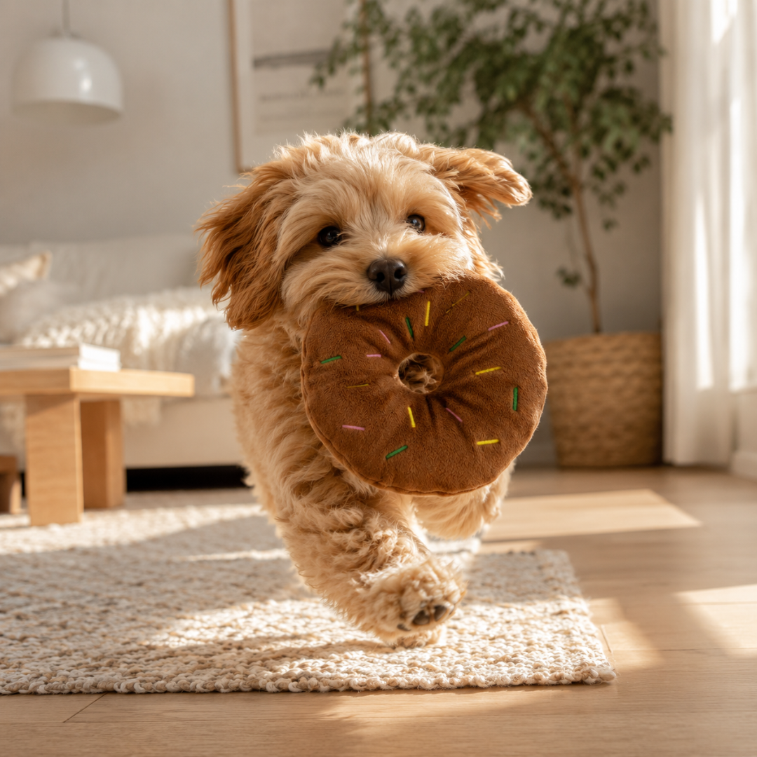 Plush Donut Dog Toy with Squeaky Sound Interactive Chew Toy for Small and Medium Dogs