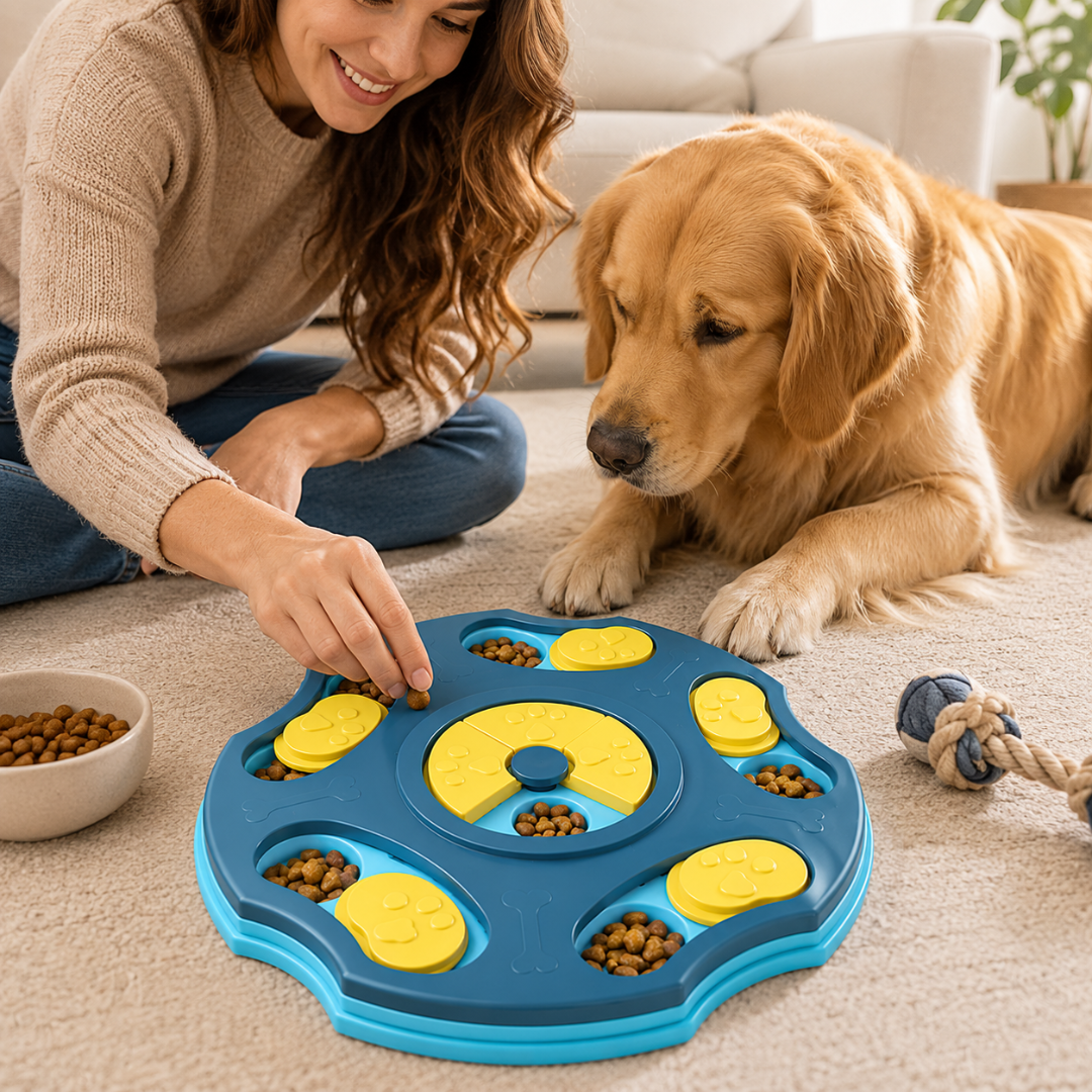 Interactive Dog Slow Feeder Puzzle Bowl Non Slip Food Dispenser for Dogs and Cats - Green