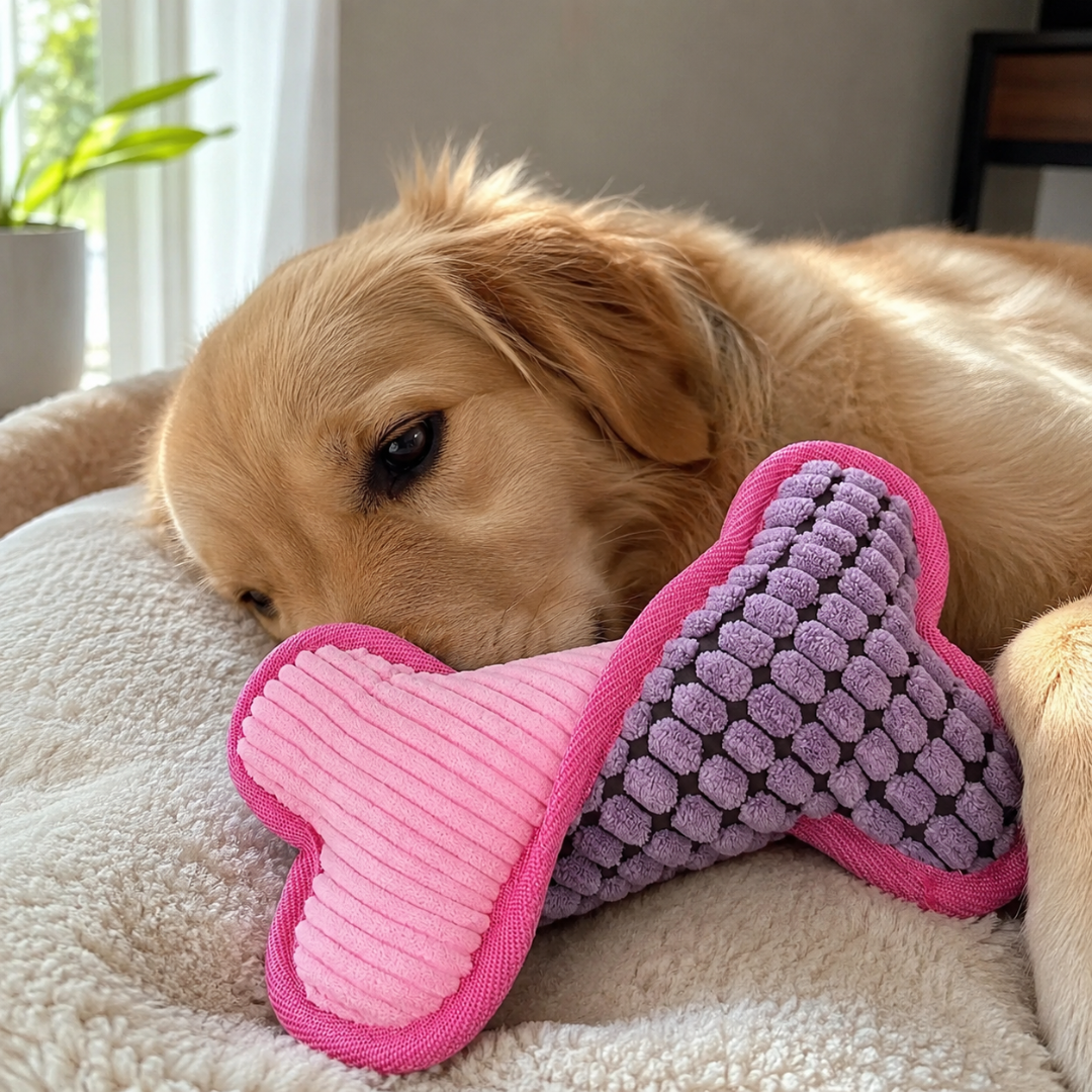 Soft Plush Bone Squeaky Dog Toy Interactive Chew Toy for Small Medium and Large Dogs