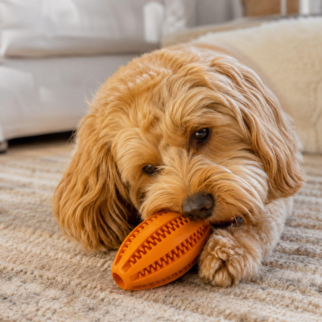 Interactive Natural Rubber Dog Snack Ball with Treat Holder and Bouncy Design - Orange