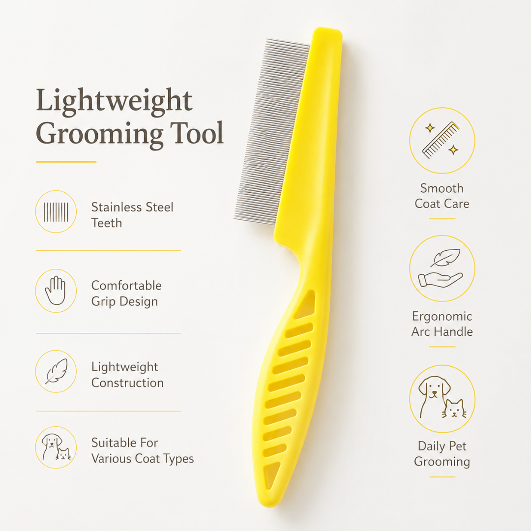 Portable Pet Hair Removal Comb with Comfortable Grip for Dogs and Cats - Yellow