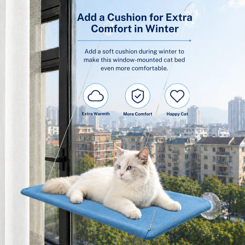 Heavy Duty Cat Window Perch Hammock Bed with Suction Mount Indoor Pet Lounge - Blue