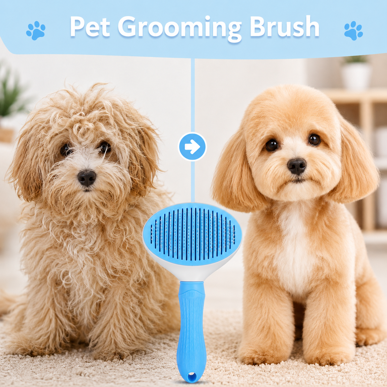 Self-Cleaning Pet Grooming Brush for Dogs and Cats - Blue