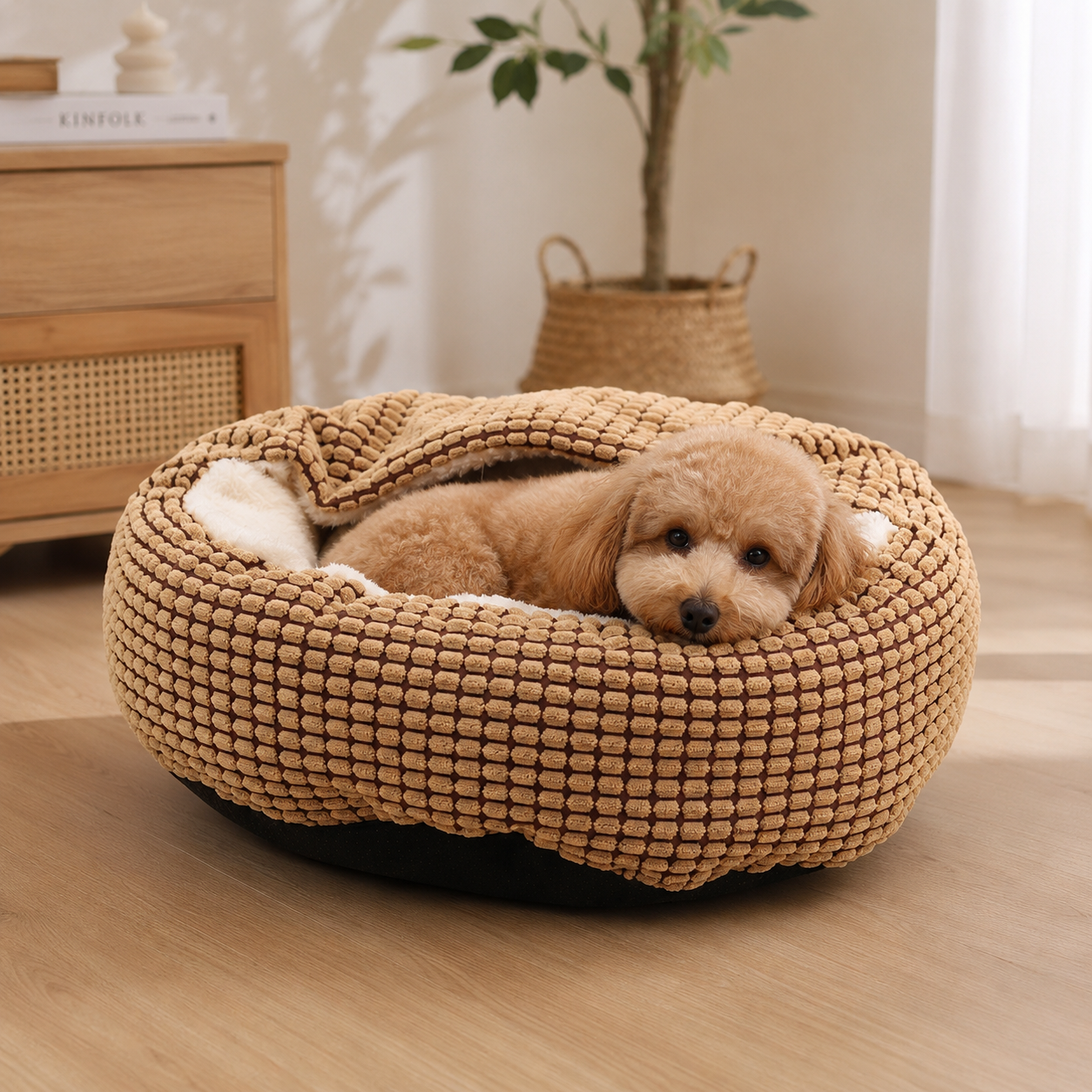 Soft Round Pet Cushion Bed for Cats and Dogs Plush Kennel Mat Multiple Sizes - Brown