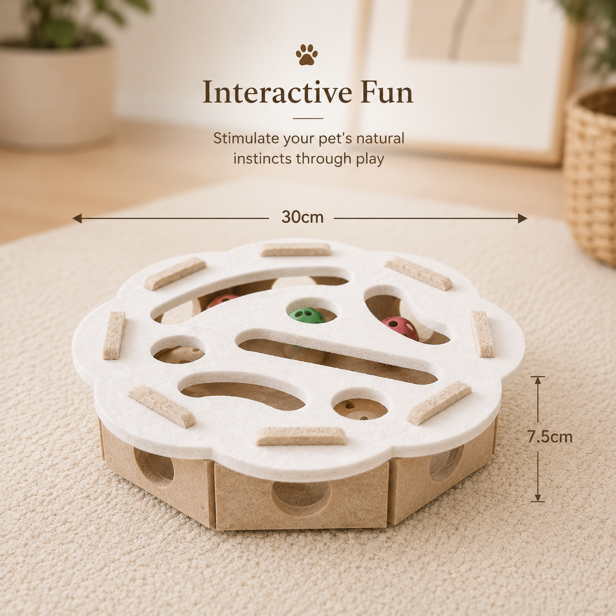 Felt Cat Maze Play Box with Bell Ball Interactive Toy for Kittens and Cats - Round White