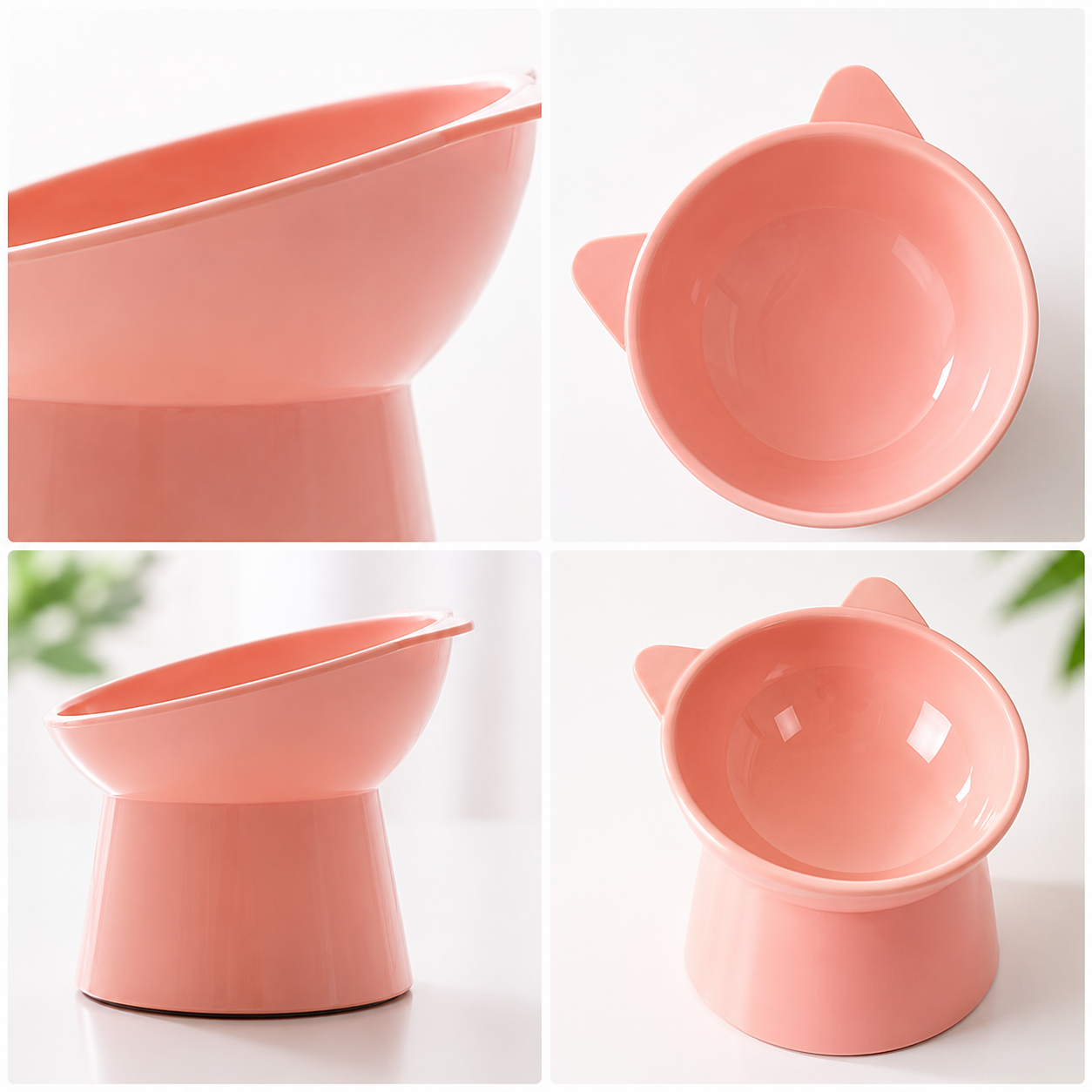Elevated Cat Feeding Bowl Nordic Double Ear Food and Water Dish for Cats and Small Pets - Pink