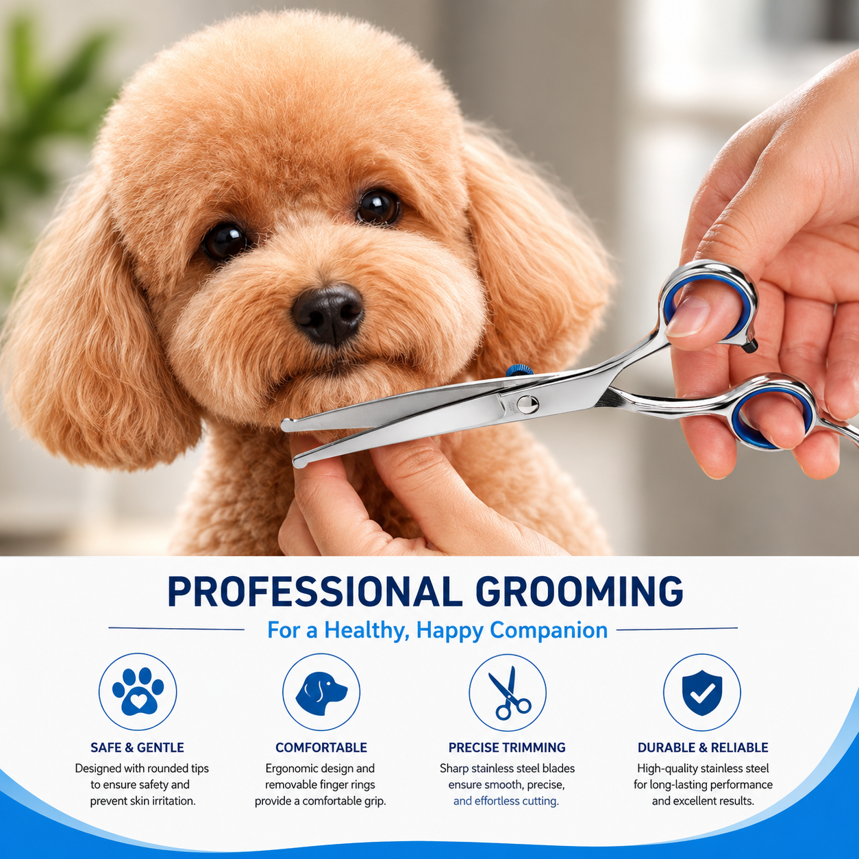 Professional Pet Grooming Scissors 6 Inch Rounded Tip Hair Trimming - Straight Shear