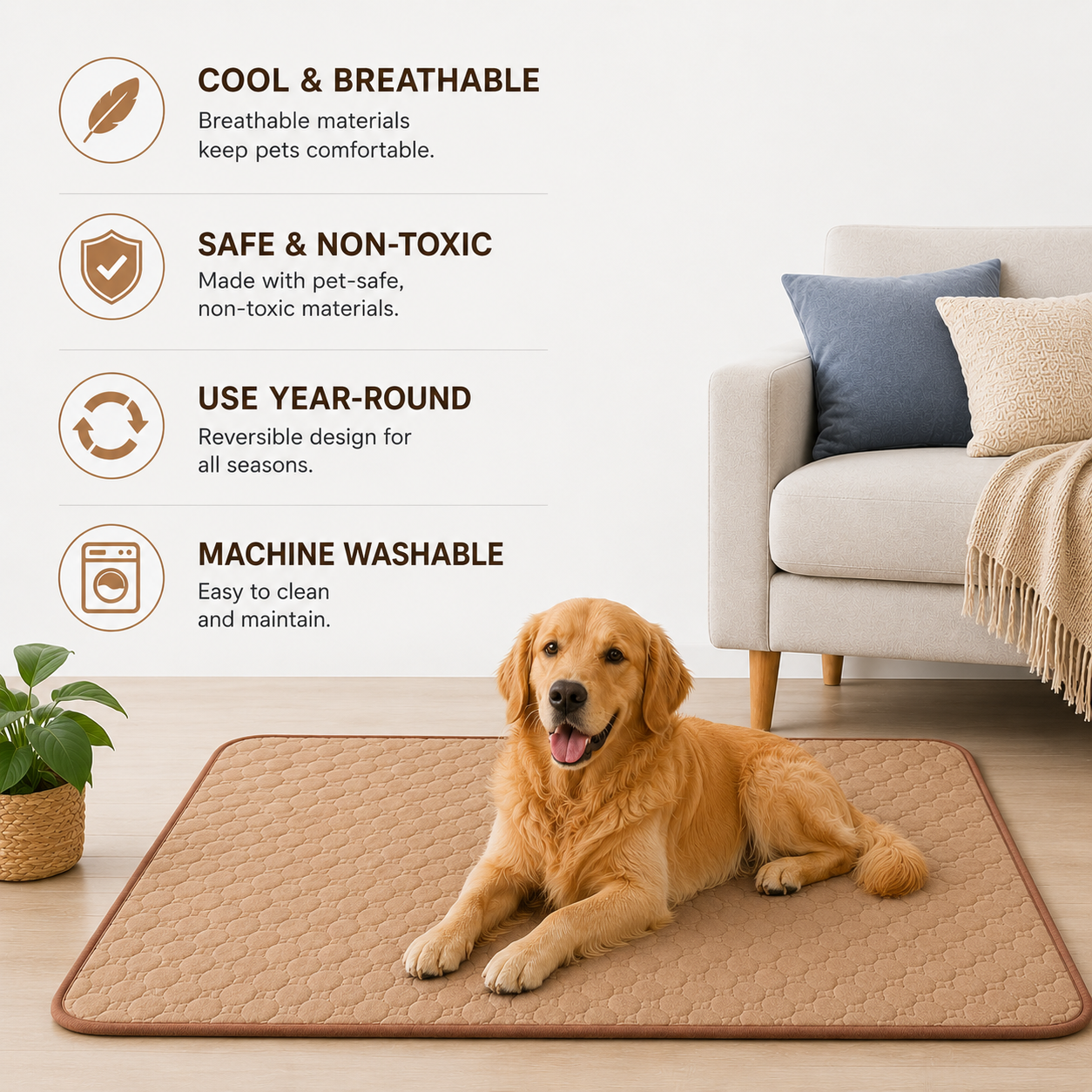 Reusable Pet Pee Pad Waterproof Absorbent Training Mat for Floor Sofa and Car Seat - Khaki