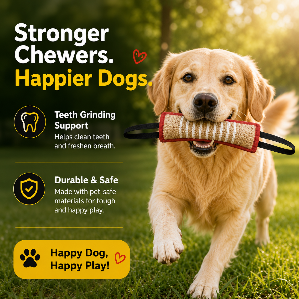 Natural Jute Dog Tug Toy with Two Handles for Interactive Play - Red