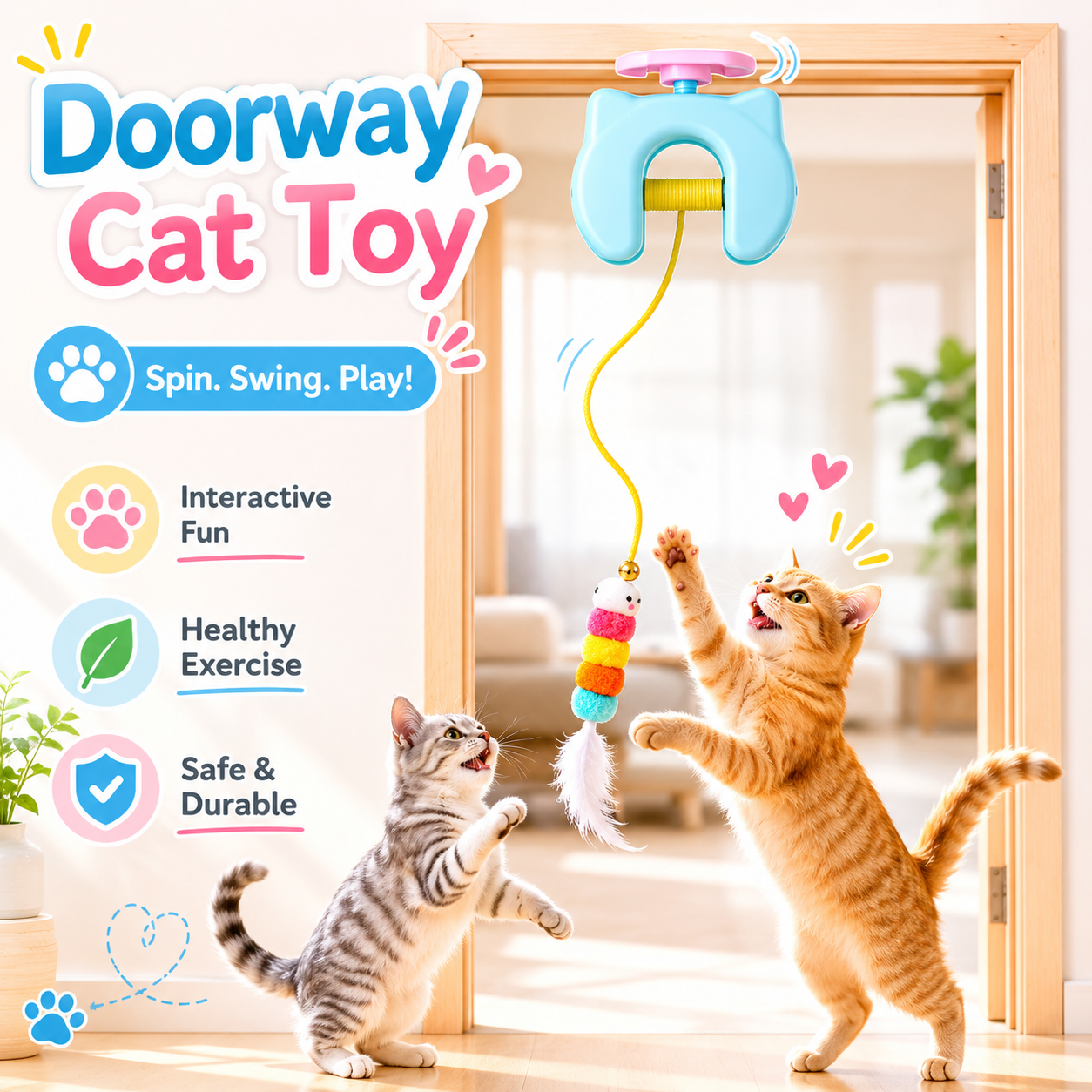 Rechargeable Electric Cat Toy Auto Moving Feather Teaser with 2 Ropes Blue