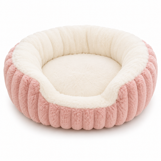 Faux Rabbit Fur Pet Bed with Raised Sides - Pink