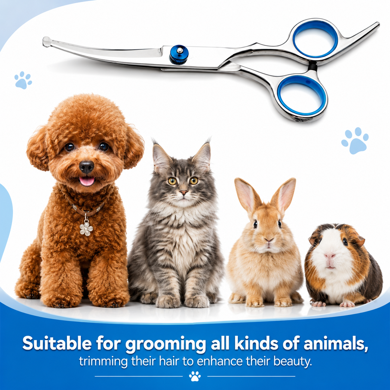 7-Inch Pet Grooming Curved Scissors with Rounded Safety Tips and Stainless Steel Blades - Down Curved Scissors