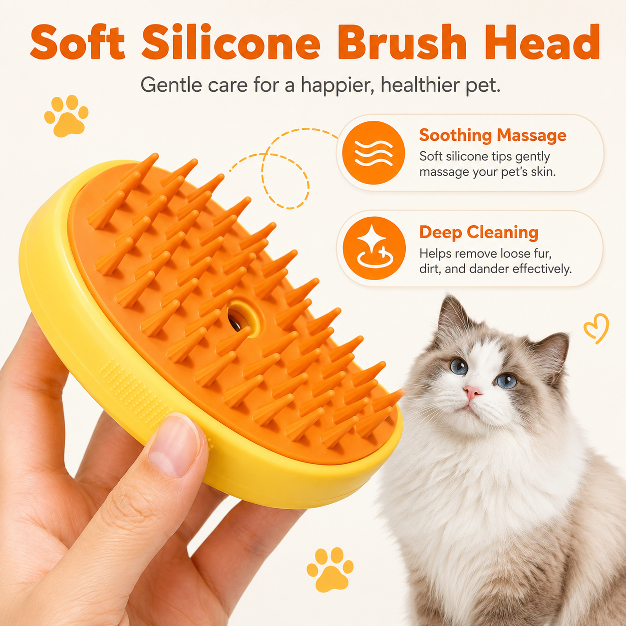Pet Grooming Brush with Spray and Massage Function Hair Removal Comb for Dogs and Cats - Yellow