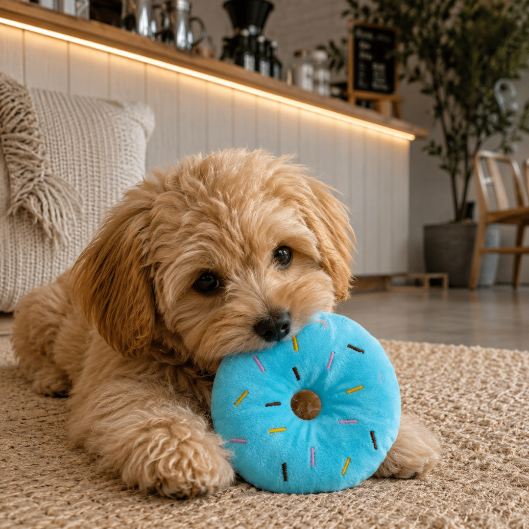 Plush Donut Dog Toy with Squeaky Sound Interactive Chew Toy for Small and Medium Dogs