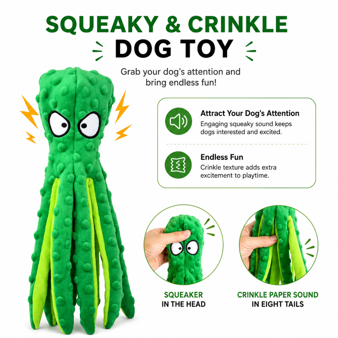 Interactive Octopus Squeaky Dog Toy with Crinkle Legs for Puppies and Small Dogs - Green
