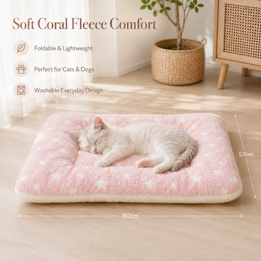 Plush Coral Fleece Pet Blanket Mat for Cats and Dogs Soft Washable Resting Pad - Pink